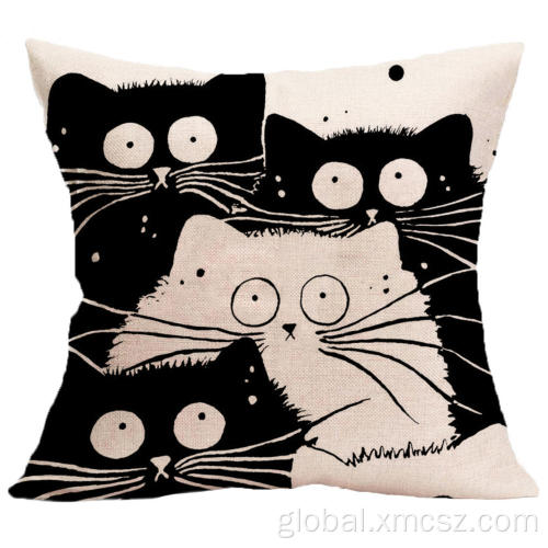 Cotton Linen Cushion Cover Black and white cat linen cushion cover Factory